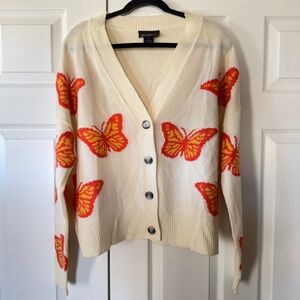 NWOT Y2K RUNWAY Cream Orange Butterfly Cardigan Sweater Large